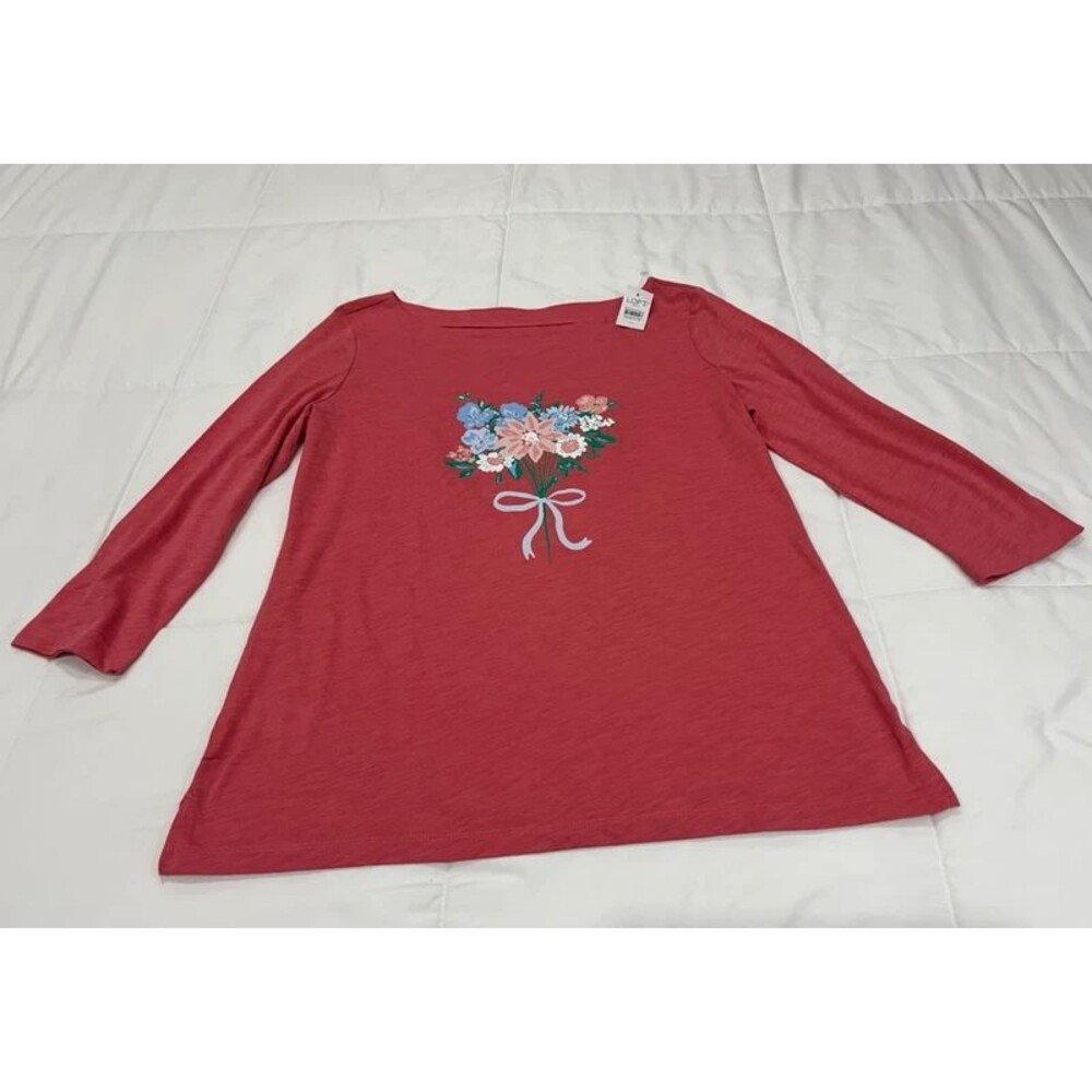 Laddies NWT Loft 3/4 Sleeve Medium Coral/Mauve with Floral Bouquet